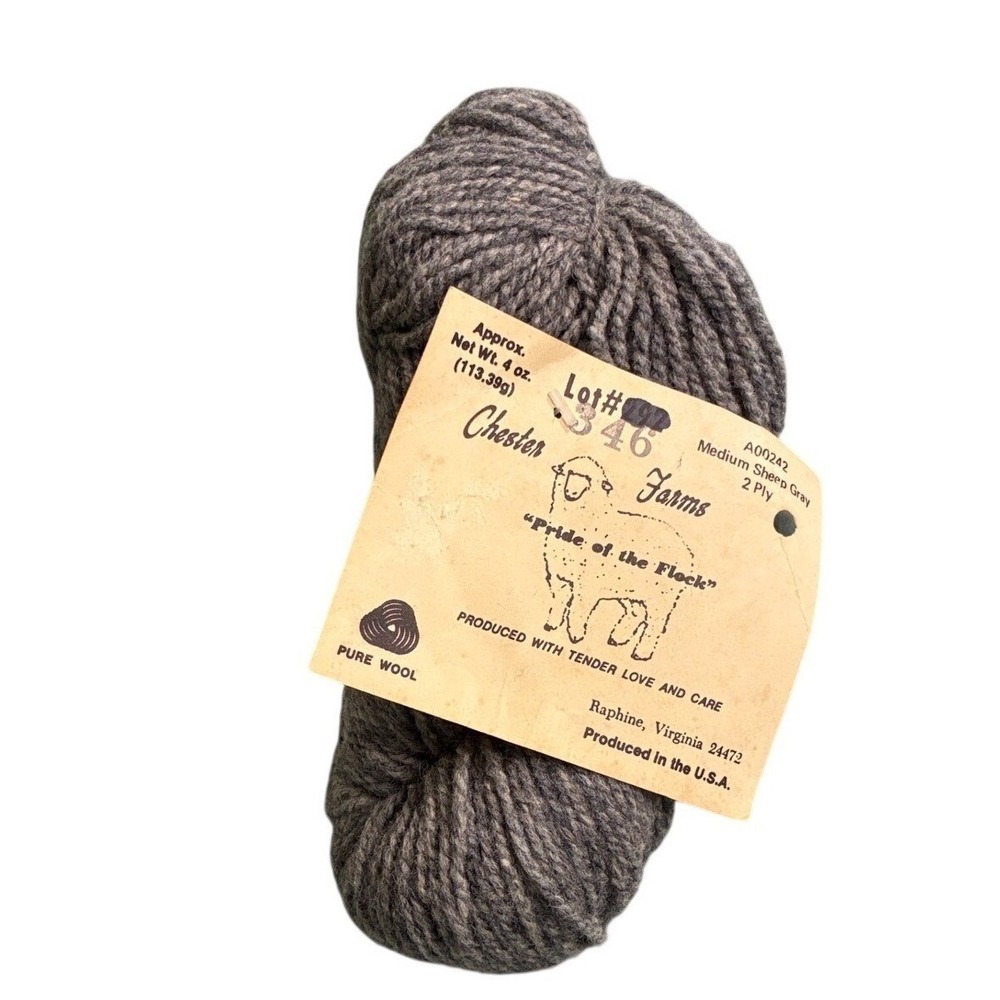 Chester farms yarn wool 1 skein 2 ply 4 ounces‎ heather gray made in USA